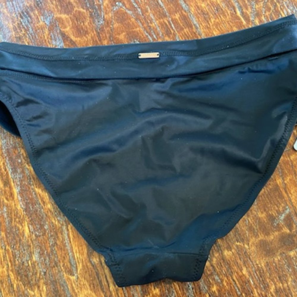 NWT Panache BLACK Bikini hi-cut BOTTOMS ~foldover or high waist brass LOGO ~ S